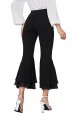 Women's Elastic Waist Layered Ruffle Flare Bell Cropped Pant