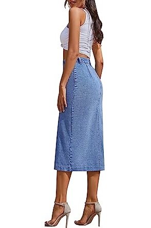 Women's Casual High Waisted Solid Button Up Denim Jean Skirt