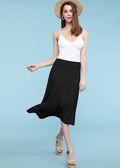 Women's Solid Ombre Lightweight Flare Midi Pull On Closure Skirt
