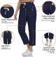 Women's Linen Trousers, Drawstring 4 Pocket High Waist Slip-On