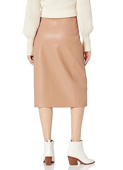 Women's Vegan Leather Wrap Front Midi Skirt