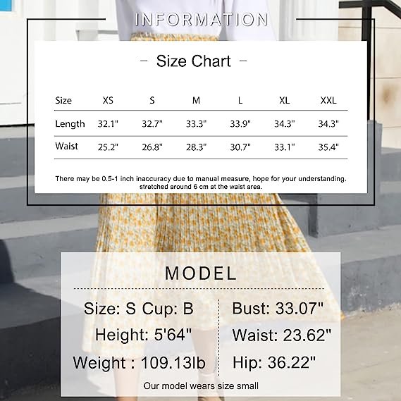 Womens High Waist Polka Dot Pleated Skirt Midi Swing Skirt with Pockets