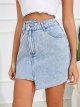 Women's Casual Asymmetrical Waist Jeans Skirt Raw Trim Denim Skirt
