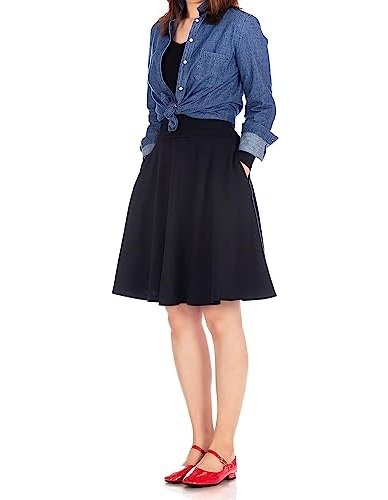 Women's Cotton Blend High Waist Full Flared Circle Skater Knee Length Skirt