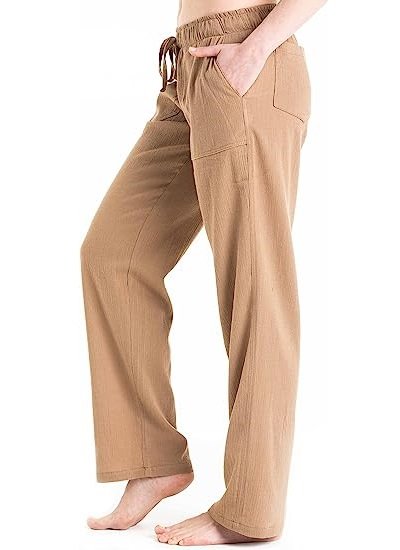 Women's Cotton Gauze Low Waist Beach Pants with Pockets
