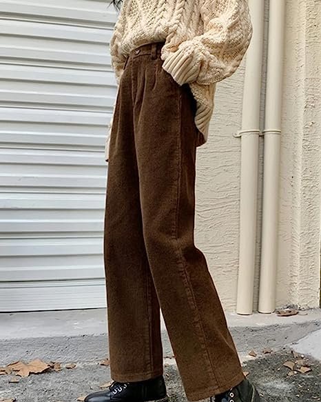 Women's Vintage High Waisted Straight Leg Corduroy Pants Trouser
