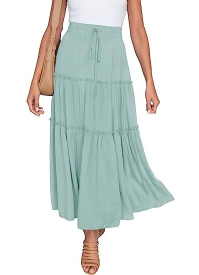 Women's Elastic High Waist A-Line Pleated Beach Maxi Dress With Pockets